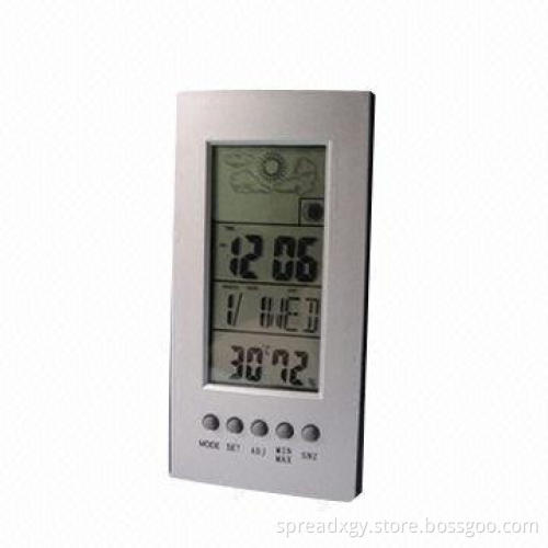 Desk clock, with time, date, week and temperature display, with alarm clock function